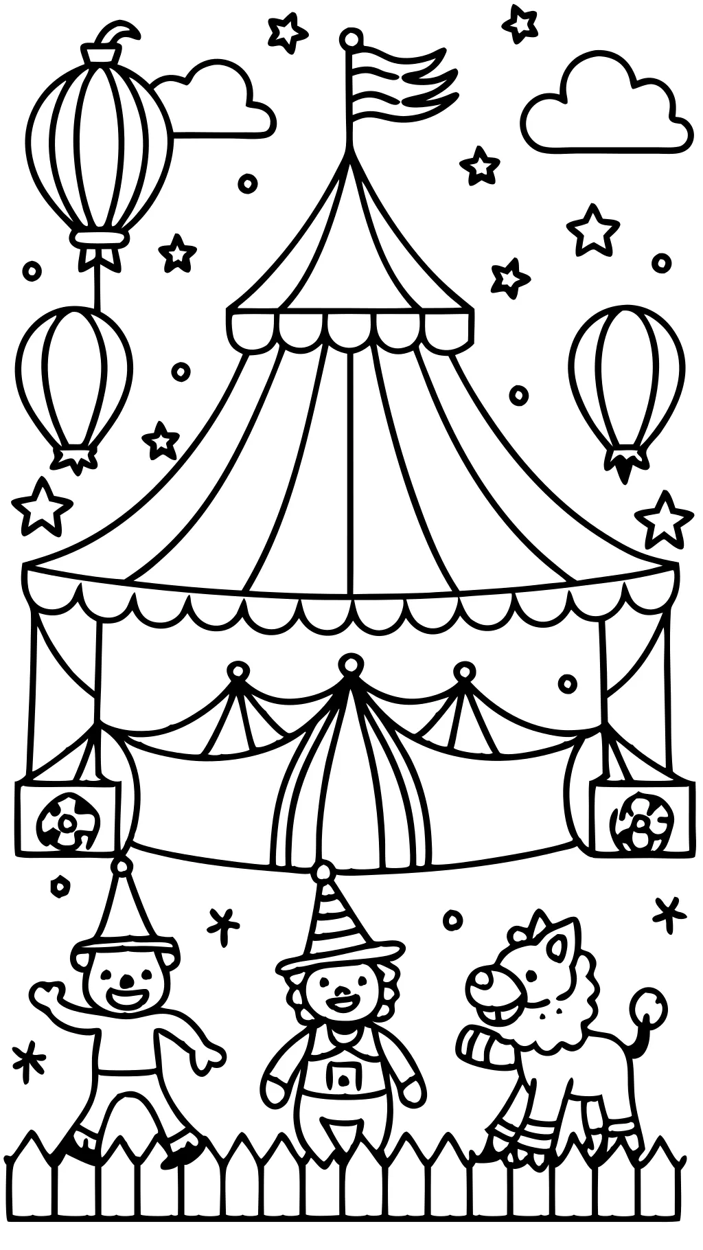 La page de coloriage de cirque numérique incroyable